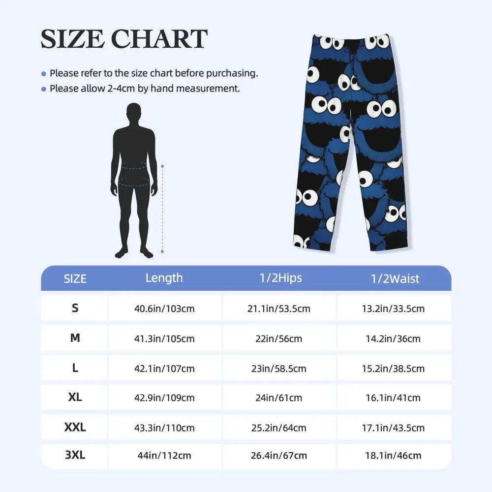 Custom Cookie Monster Pajama Pants Sleepwear for Men Elastic Waistband Sleep Lounge Bottoms with Pockets