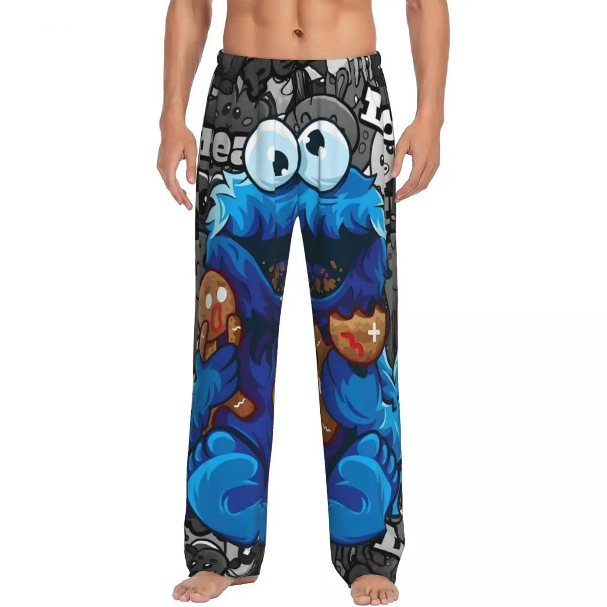 Custom Cookie Monster Pajama Pants Sleepwear for Men Elastic Waistband Sleep Lounge Bottoms with Pockets