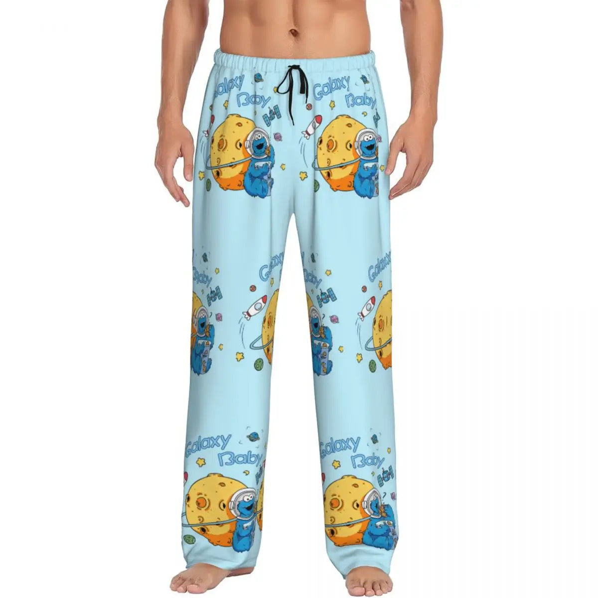 Custom Cookie Monster Pajama Pants Sleepwear for Men Elastic Waistband Sleep Lounge Bottoms with Pockets
