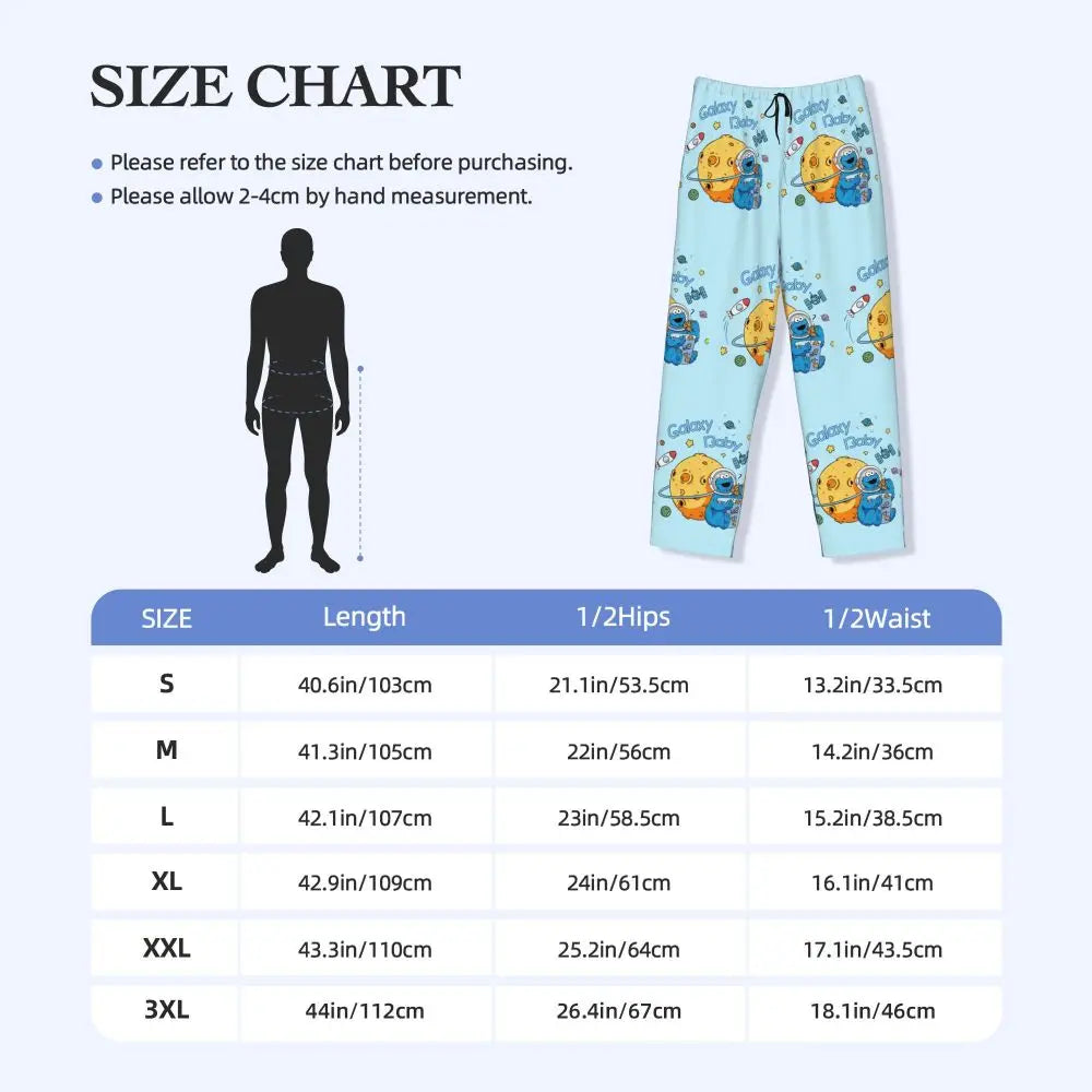 Custom Cookie Monster Pajama Pants Sleepwear for Men Elastic Waistband Sleep Lounge Bottoms with Pockets