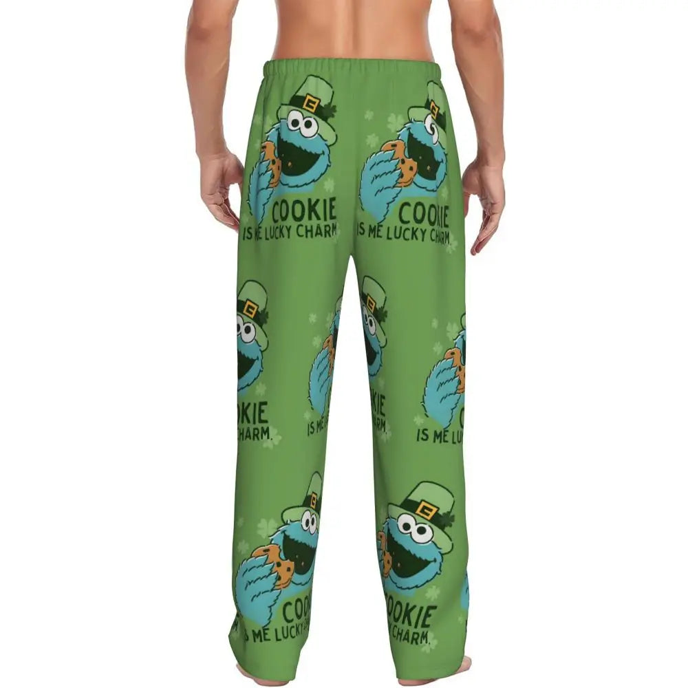 Custom Cookie Monster Pajama Pants Sleepwear for Men Elastic Waistband Sleep Lounge Bottoms with Pockets