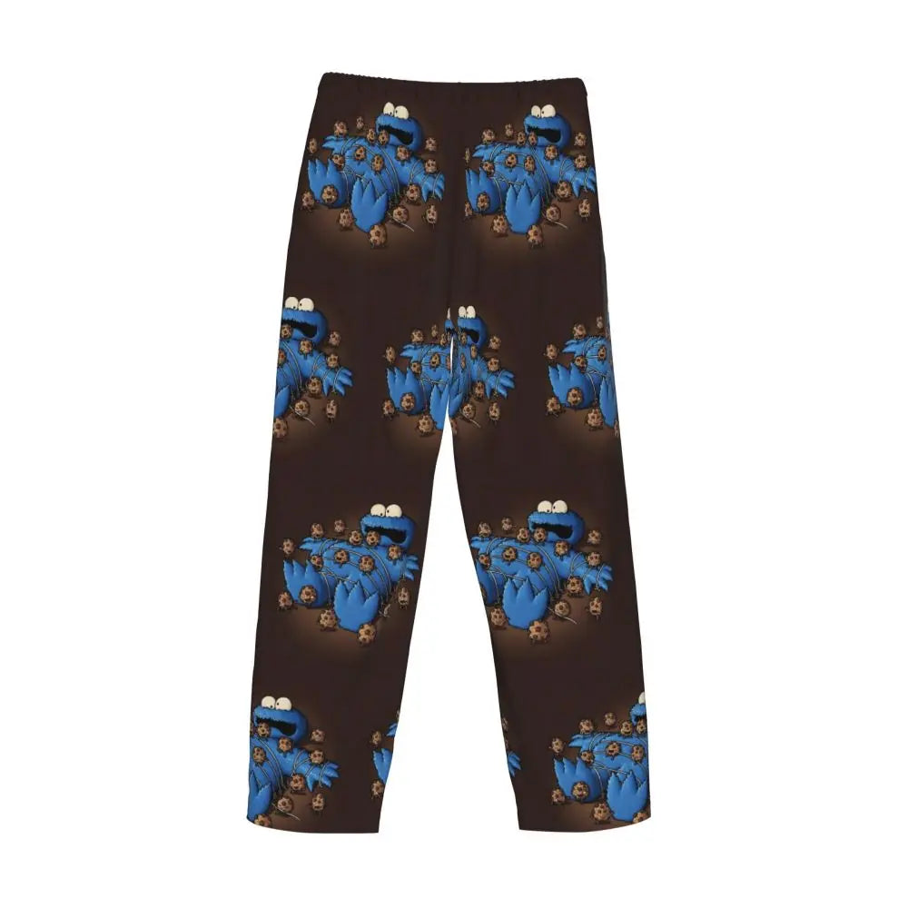 Custom Cookie Monster Pajama Pants Sleepwear for Men Elastic Waistband Sleep Lounge Bottoms with Pockets