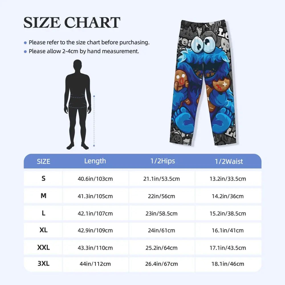 Custom Cookie Monster Pajama Pants Sleepwear for Men Elastic Waistband Sleep Lounge Bottoms with Pockets