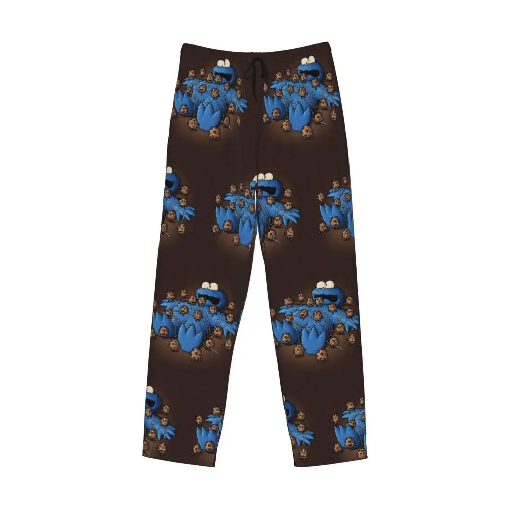 Custom Cookie Monster Pajama Pants Sleepwear for Men Elastic Waistband Sleep Lounge Bottoms with Pockets
