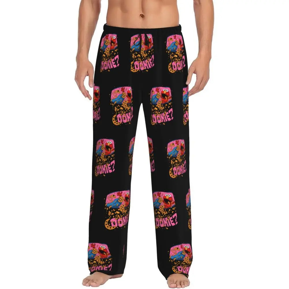 Custom Cookie Monster Pajama Pants Sleepwear for Men Elastic Waistband Sleep Lounge Bottoms with Pockets