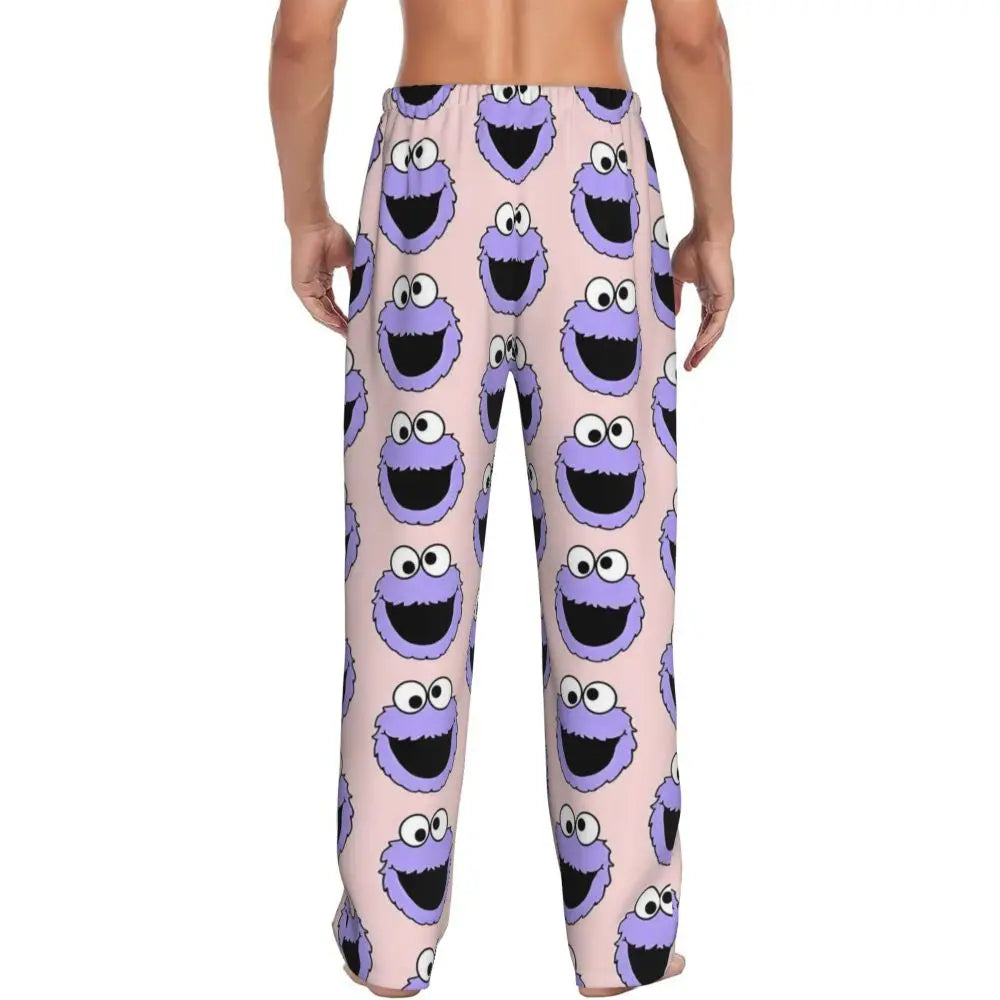 Custom Cookie Monster Pajama Pants Sleepwear for Men Elastic Waistband Sleep Lounge Bottoms with Pockets