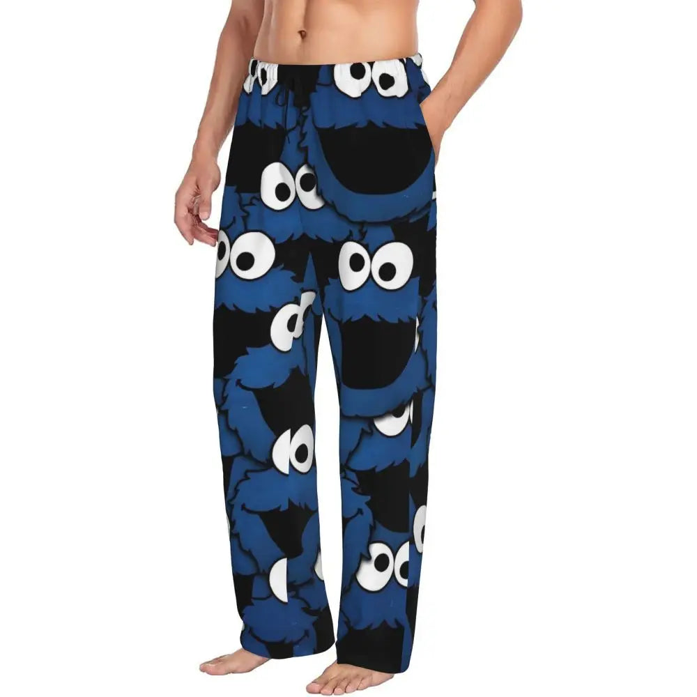 Custom Cookie Monster Pajama Pants Sleepwear for Men Elastic Waistband Sleep Lounge Bottoms with Pockets
