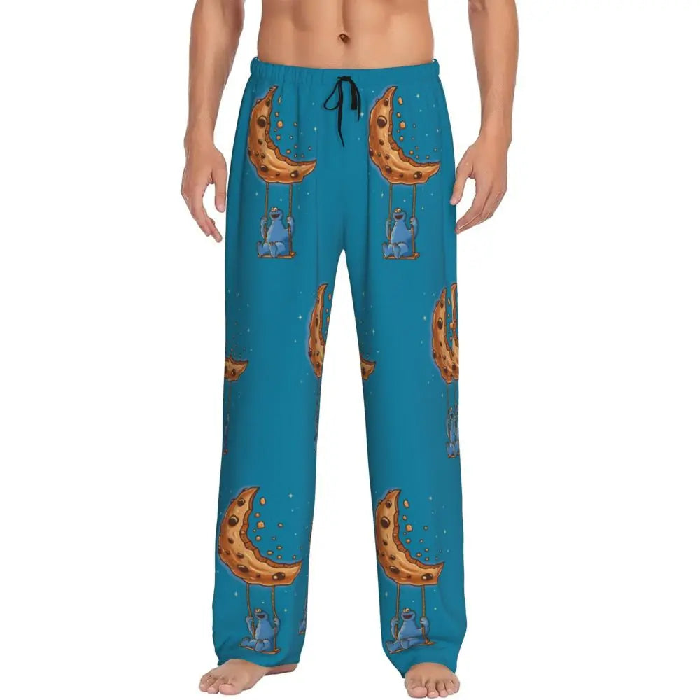Custom Cookie Monster Pajama Pants Sleepwear for Men Elastic Waistband Sleep Lounge Bottoms with Pockets