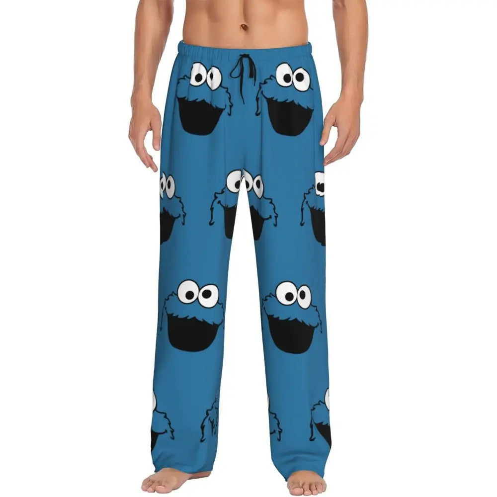 Custom Cookie Monster Pajama Pants Sleepwear for Men Elastic Waistband Sleep Lounge Bottoms with Pockets