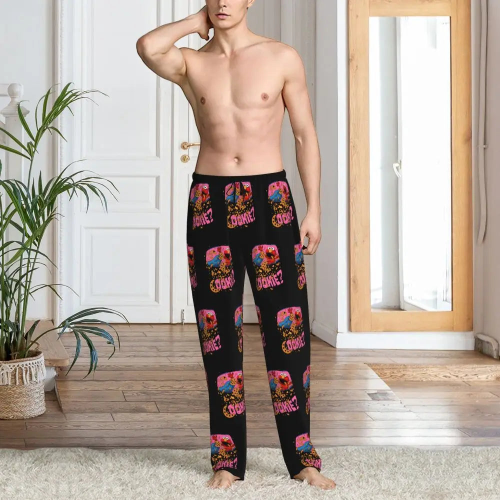 Custom Cookie Monster Pajama Pants Sleepwear for Men Elastic Waistband Sleep Lounge Bottoms with Pockets