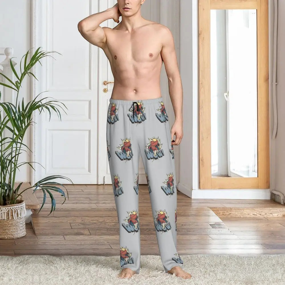 Custom Cookie Monster Pajama Pants Sleepwear for Men Elastic Waistband Sleep Lounge Bottoms with Pockets