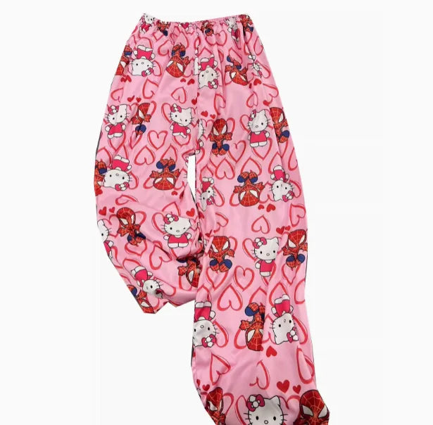 Hello Kitty Spider-Man Cotton Loose Ladies Pajama Pants Pyjama Trousers Women Men Cartoon Sleep Bottoms Lounge Wear Girl Sleep