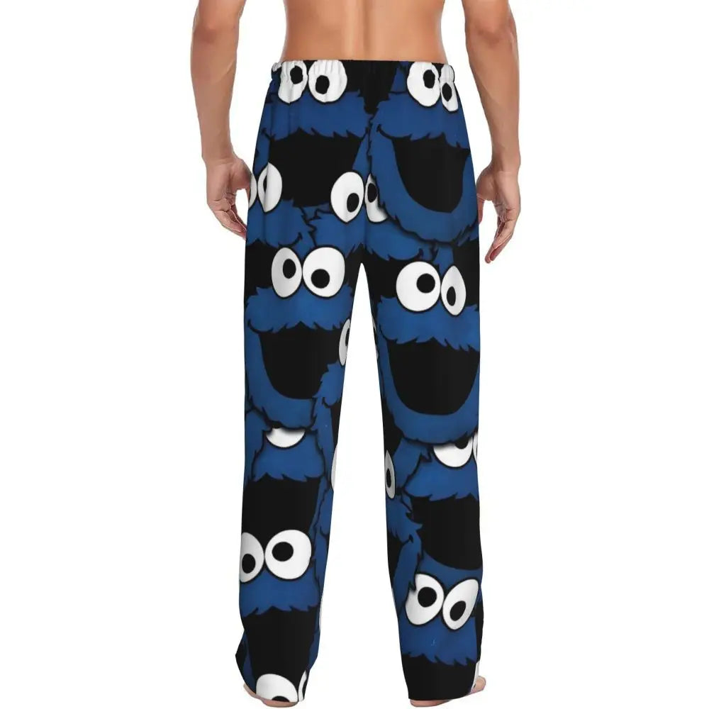 Custom Cookie Monster Pajama Pants Sleepwear for Men Elastic Waistband Sleep Lounge Bottoms with Pockets