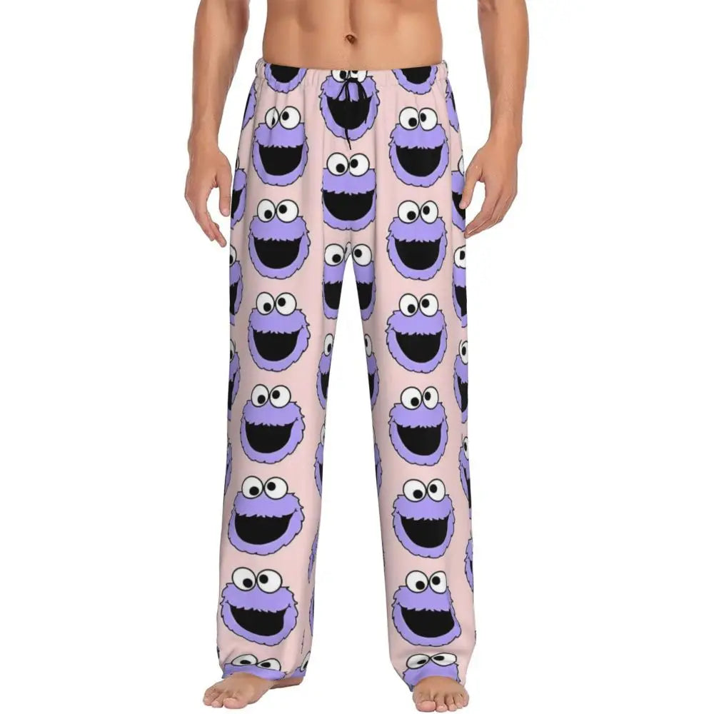 Custom Cookie Monster Pajama Pants Sleepwear for Men Elastic Waistband Sleep Lounge Bottoms with Pockets