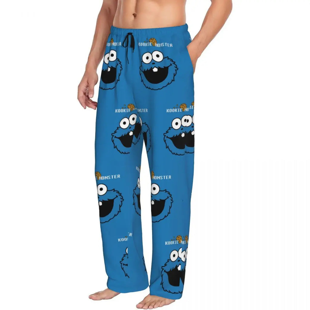 Custom Cookie Monster Pajama Pants Sleepwear for Men Elastic Waistband Sleep Lounge Bottoms with Pockets