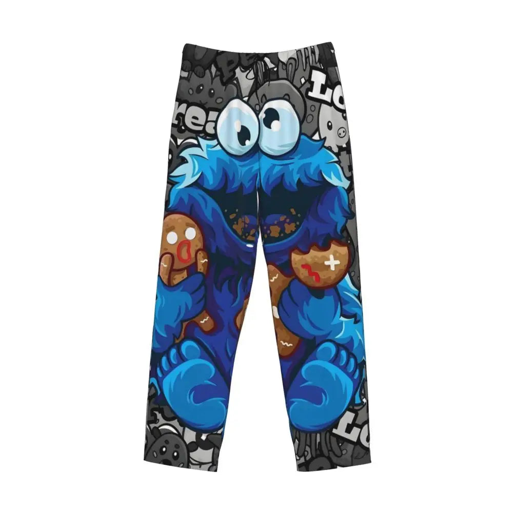 Custom Cookie Monster Pajama Pants Sleepwear for Men Elastic Waistband Sleep Lounge Bottoms with Pockets