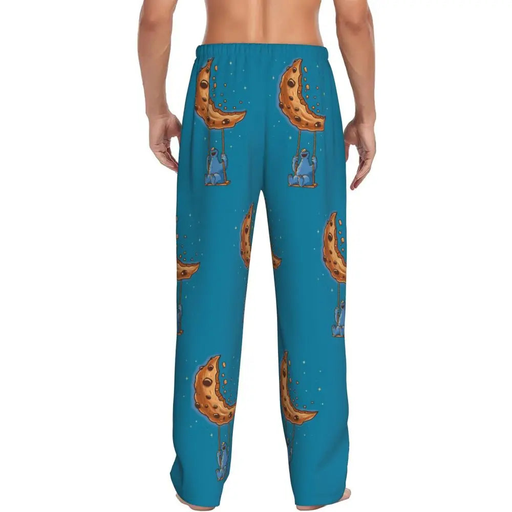 Custom Cookie Monster Pajama Pants Sleepwear for Men Elastic Waistband Sleep Lounge Bottoms with Pockets