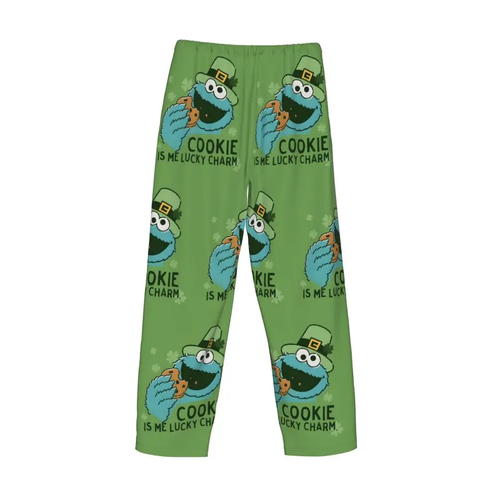 Custom Cookie Monster Pajama Pants Sleepwear for Men Elastic Waistband Sleep Lounge Bottoms with Pockets