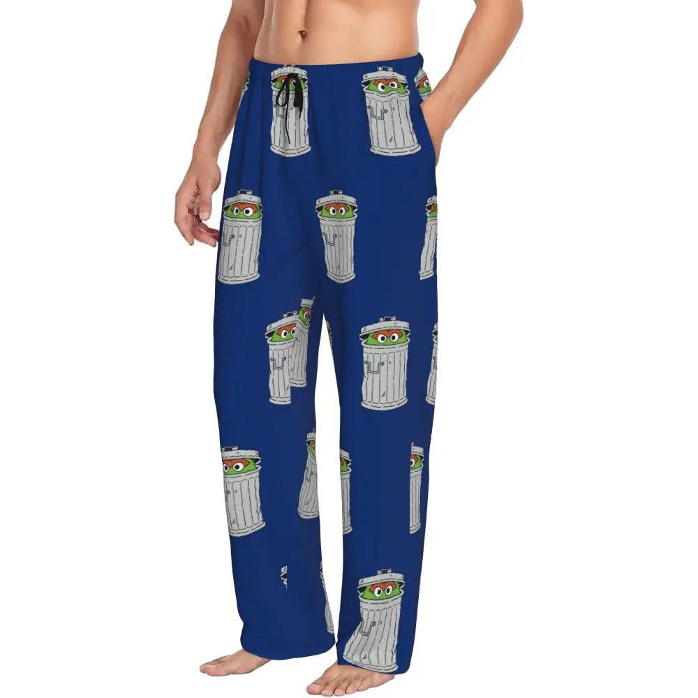 Custom Cookie Monster Pajama Pants Sleepwear for Men Elastic Waistband Sleep Lounge Bottoms with Pockets