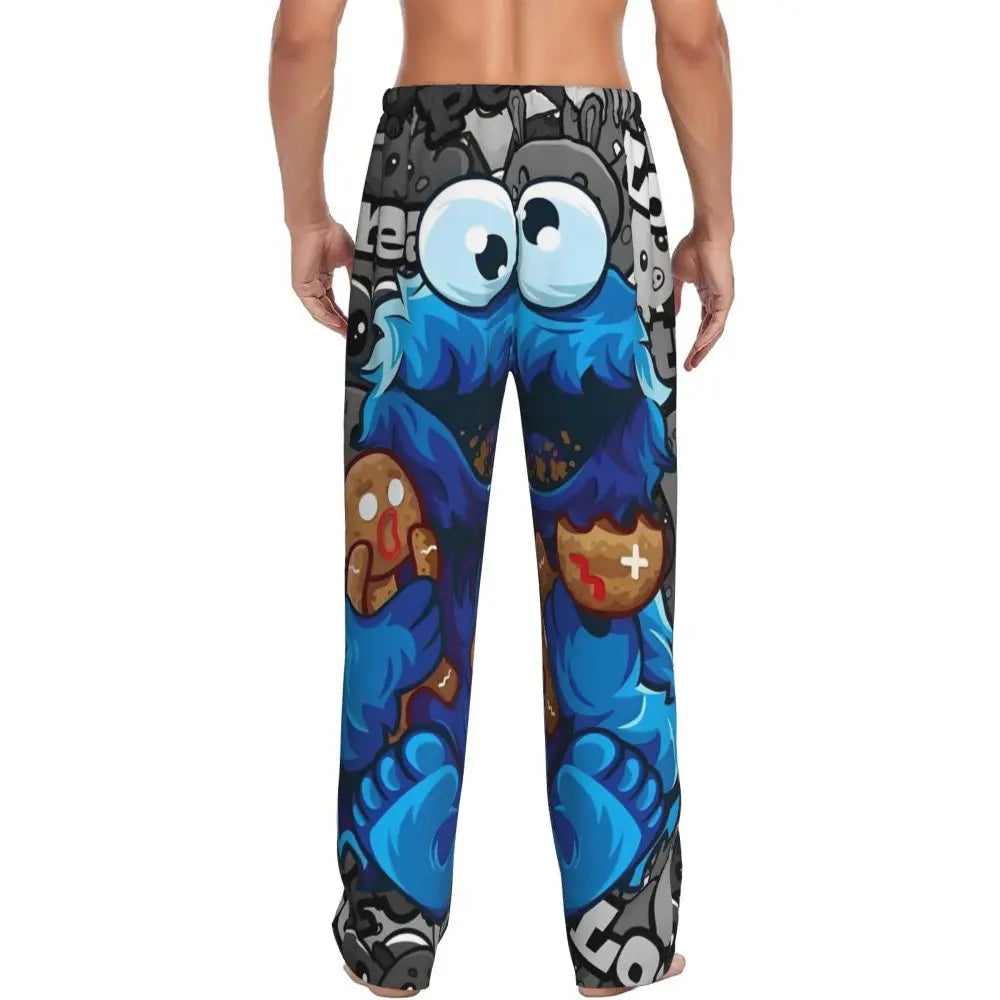 Custom Cookie Monster Pajama Pants Sleepwear for Men Elastic Waistband Sleep Lounge Bottoms with Pockets