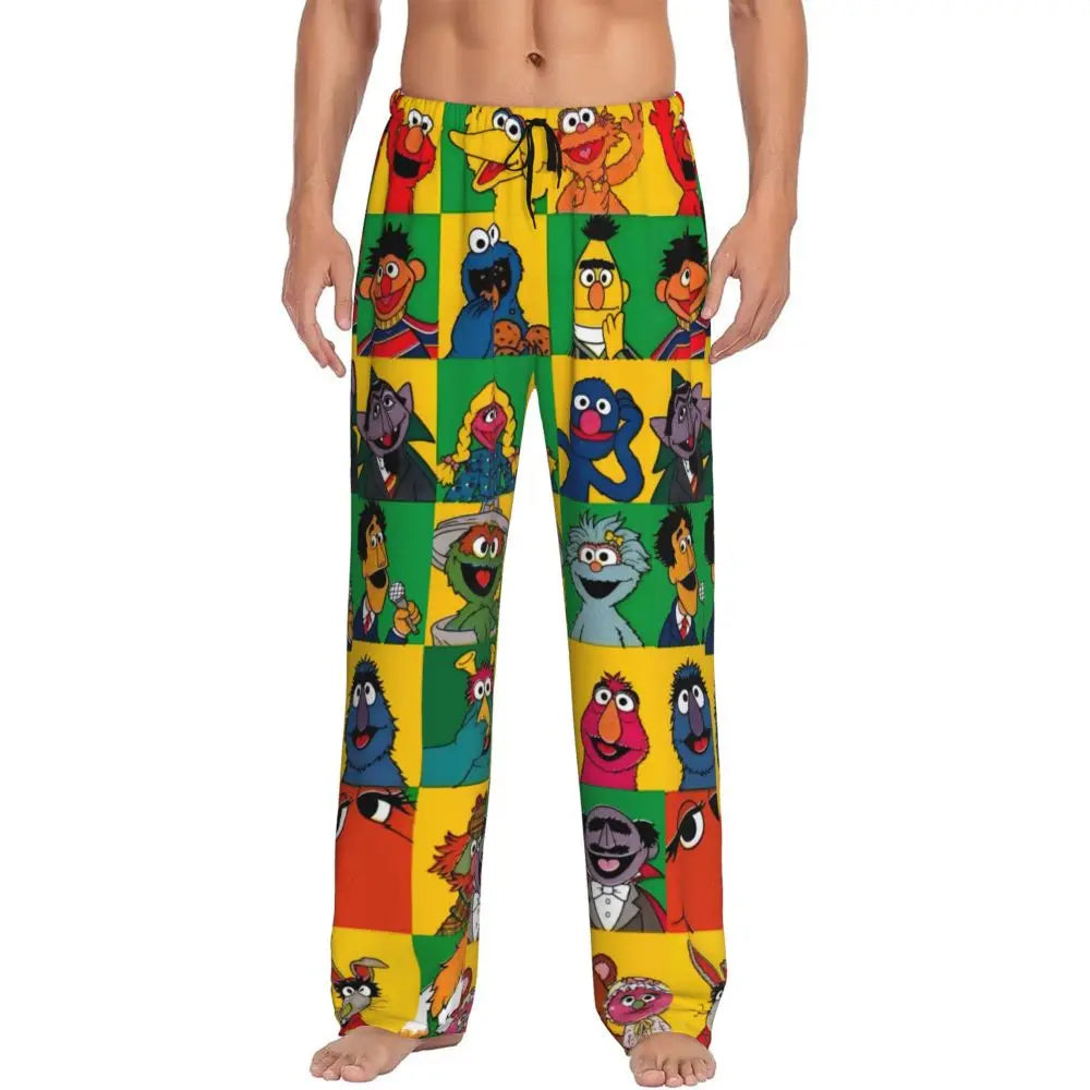 Custom Cookie Monster Pajama Pants Sleepwear for Men Elastic Waistband Sleep Lounge Bottoms with Pockets