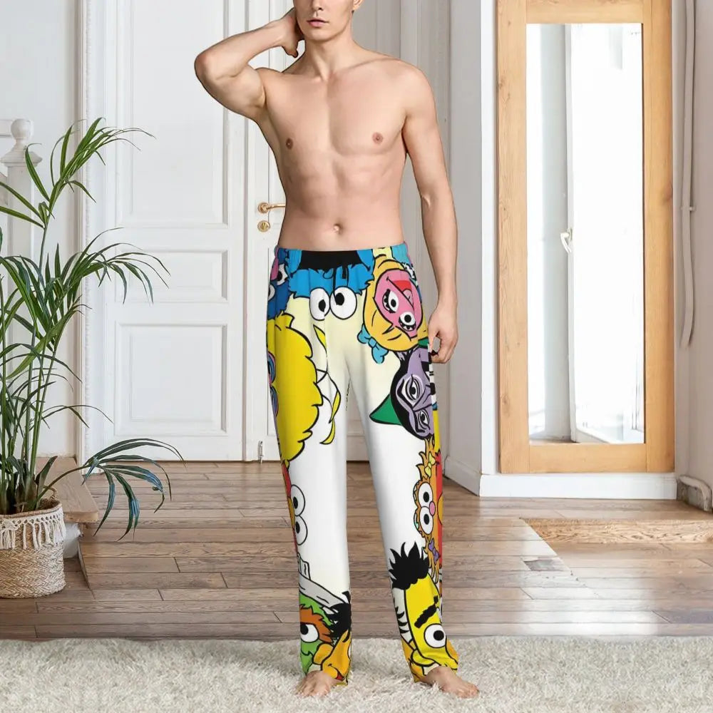Custom Cookie Monster Pajama Pants Sleepwear for Men Elastic Waistband Sleep Lounge Bottoms with Pockets