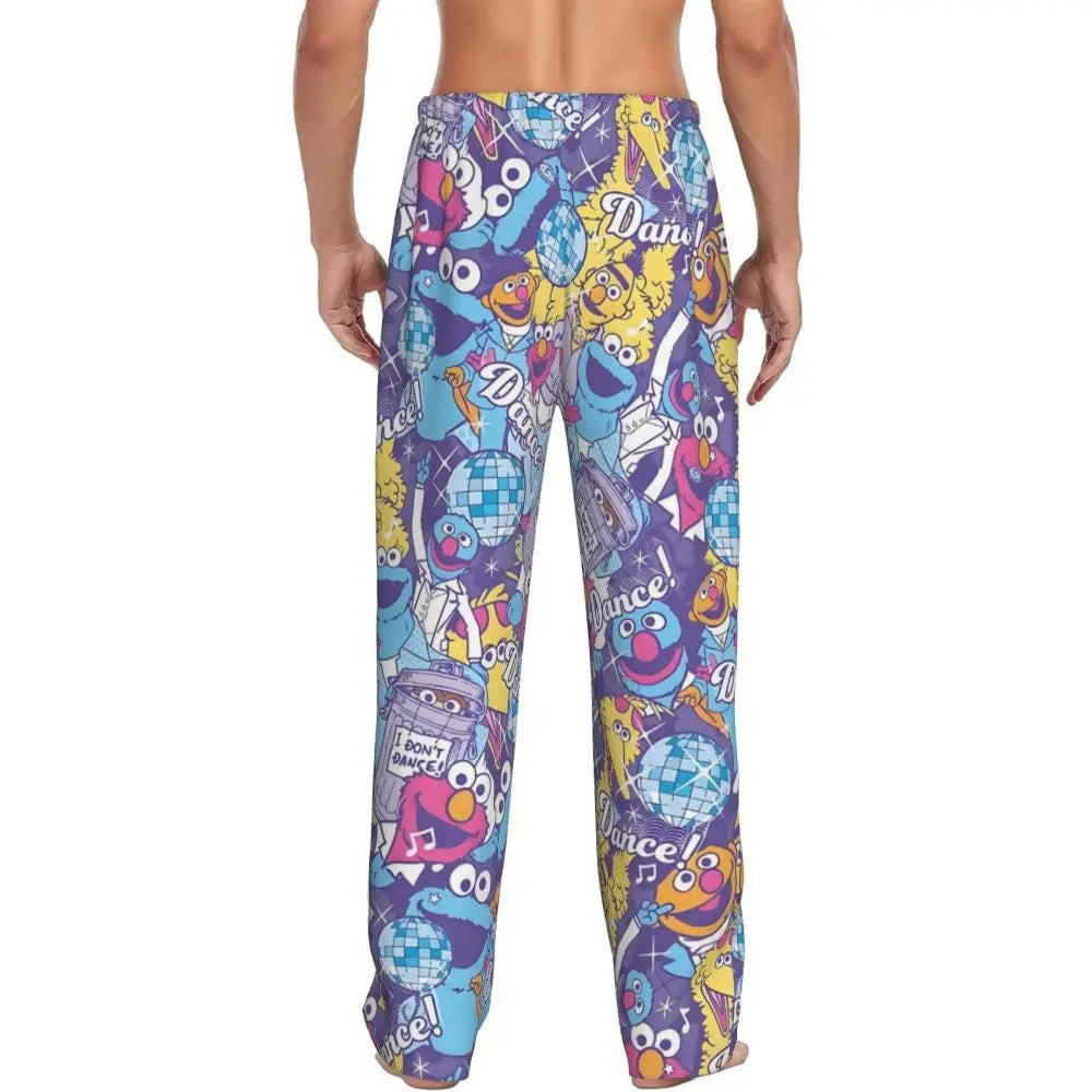 Custom Cookie Monster Pajama Pants Sleepwear for Men Elastic Waistband Sleep Lounge Bottoms with Pockets
