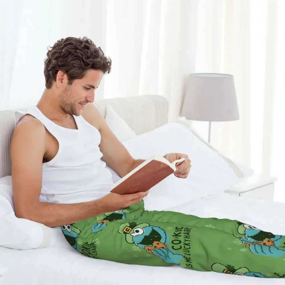 Custom Cookie Monster Pajama Pants Sleepwear for Men Elastic Waistband Sleep Lounge Bottoms with Pockets