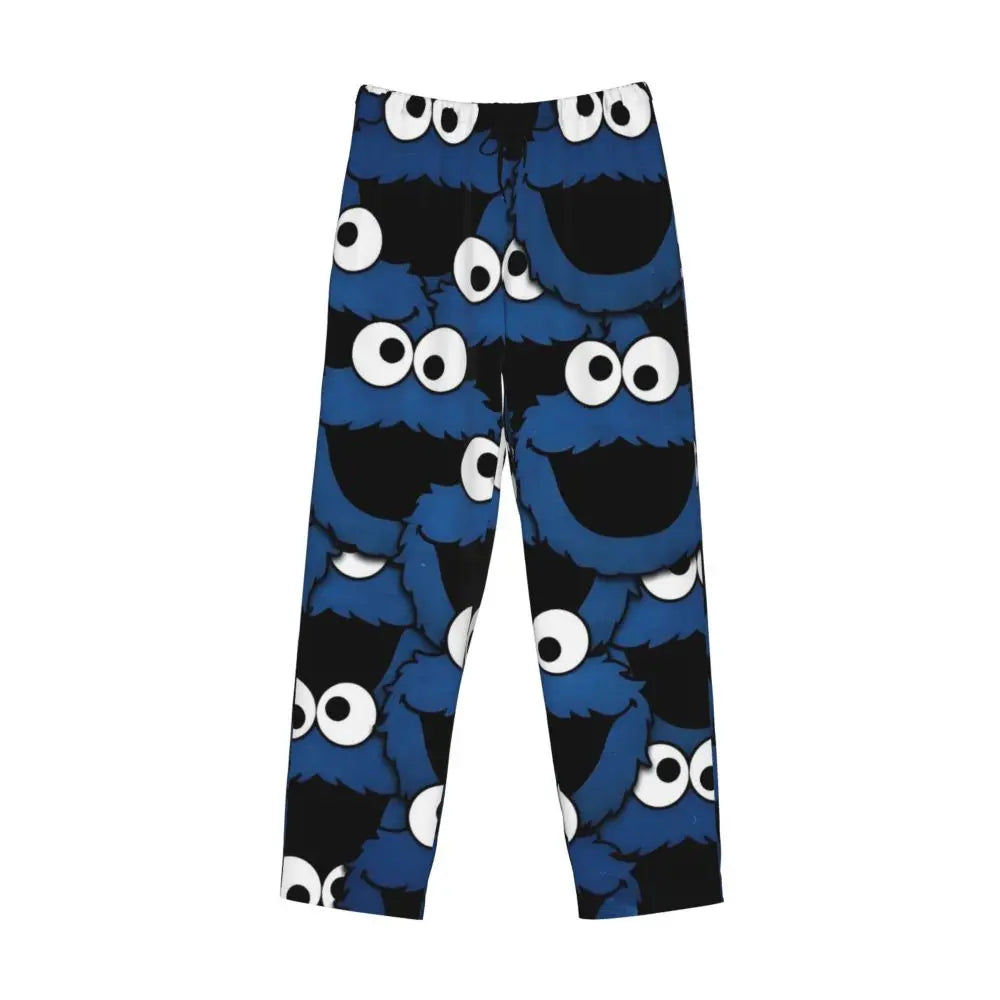 Custom Cookie Monster Pajama Pants Sleepwear for Men Elastic Waistband Sleep Lounge Bottoms with Pockets
