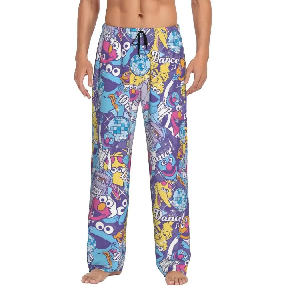 Custom Cookie Monster Pajama Pants Sleepwear for Men Elastic Waistband Sleep Lounge Bottoms with Pockets