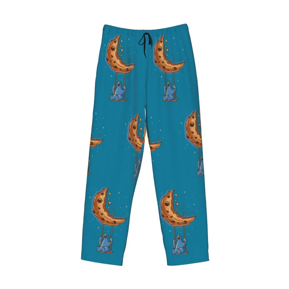 Custom Cookie Monster Pajama Pants Sleepwear for Men Elastic Waistband Sleep Lounge Bottoms with Pockets