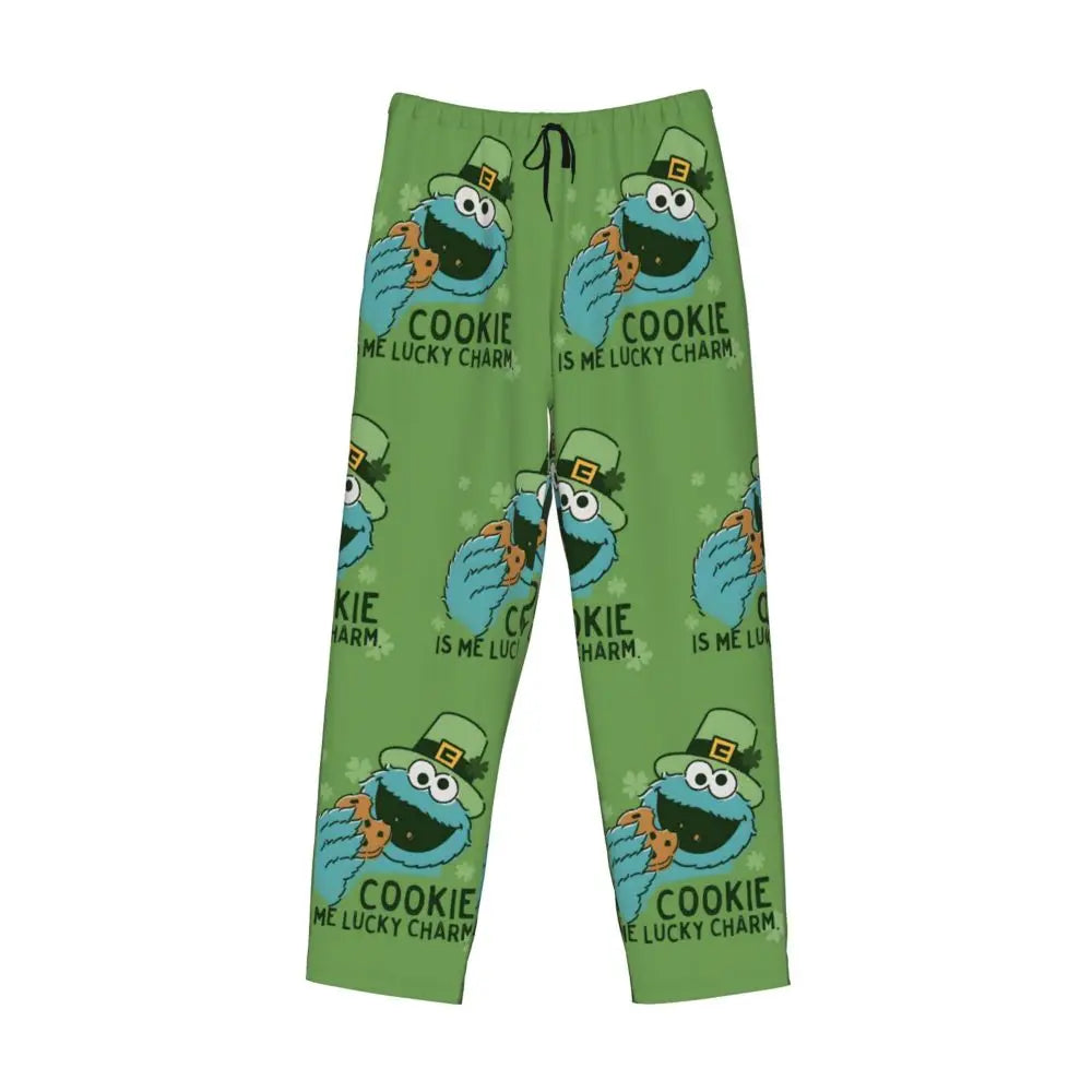 Custom Cookie Monster Pajama Pants Sleepwear for Men Elastic Waistband Sleep Lounge Bottoms with Pockets