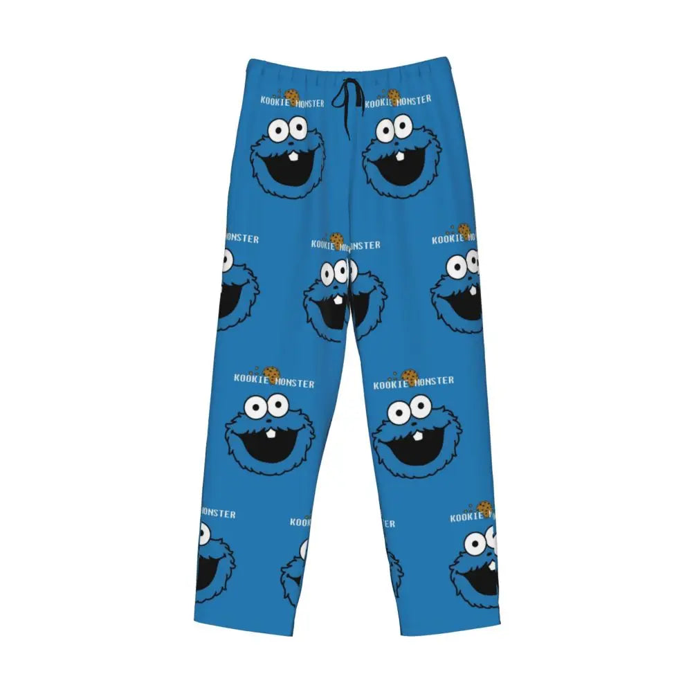 Custom Cookie Monster Pajama Pants Sleepwear for Men Elastic Waistband Sleep Lounge Bottoms with Pockets