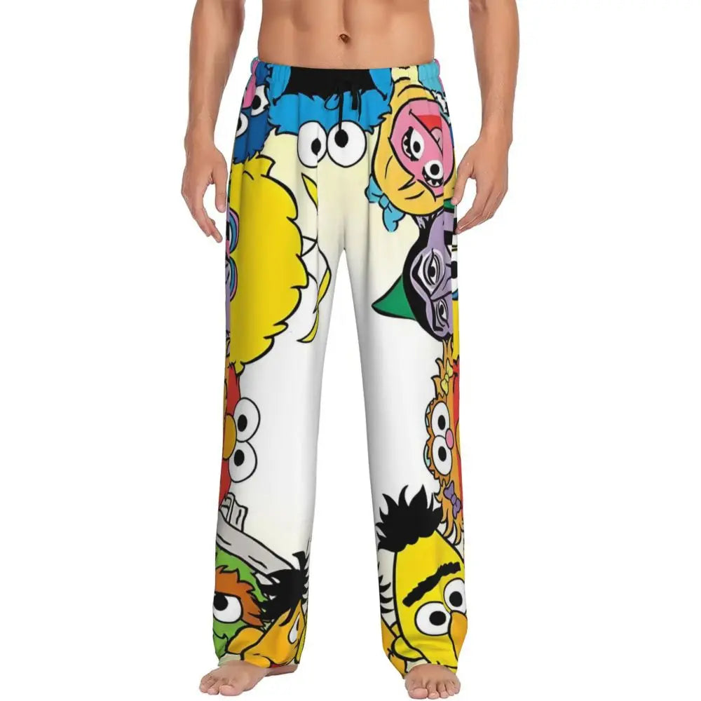 Custom Cookie Monster Pajama Pants Sleepwear for Men Elastic Waistband Sleep Lounge Bottoms with Pockets