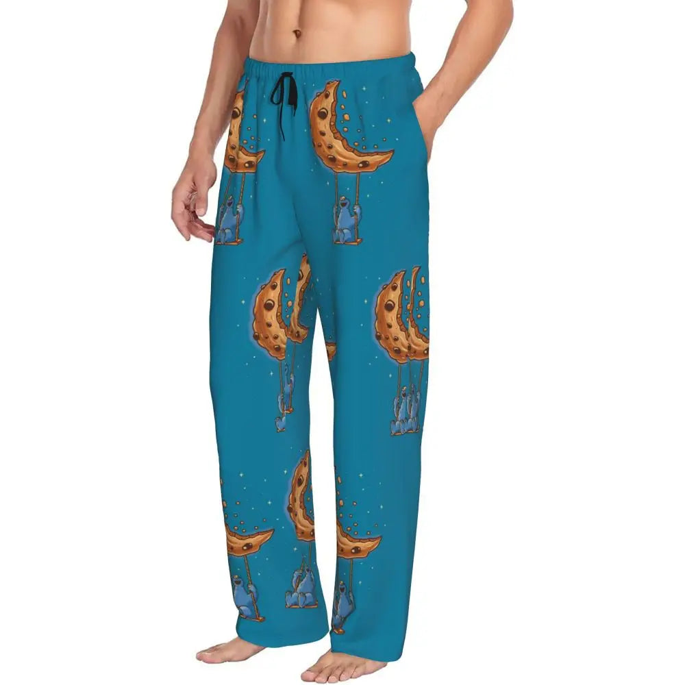 Custom Cookie Monster Pajama Pants Sleepwear for Men Elastic Waistband Sleep Lounge Bottoms with Pockets