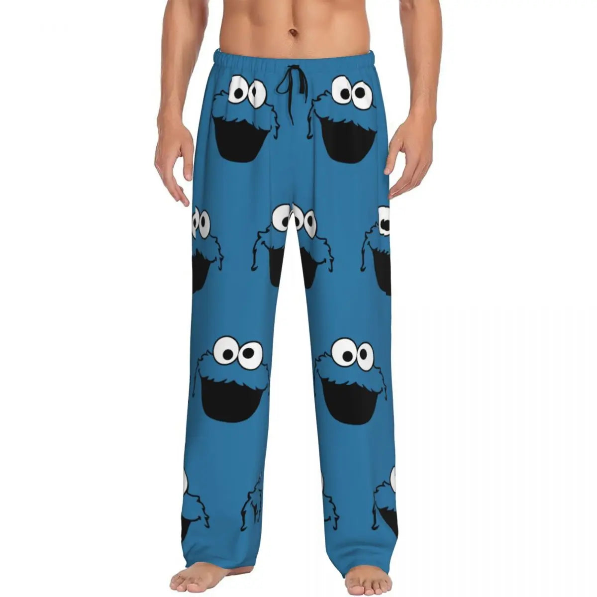 Custom Cookie Monster Pajama Pants Sleepwear for Men Elastic Waistband Sleep Lounge Bottoms with Pockets