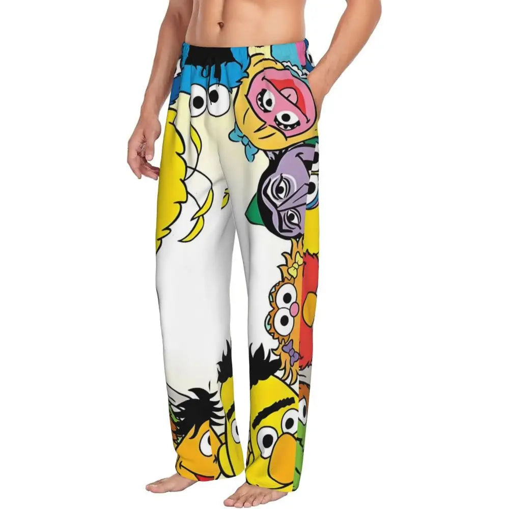 Custom Cookie Monster Pajama Pants Sleepwear for Men Elastic Waistband Sleep Lounge Bottoms with Pockets
