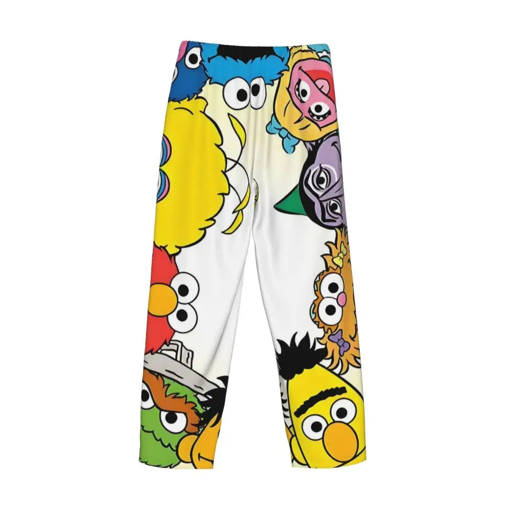 Custom Cookie Monster Pajama Pants Sleepwear for Men Elastic Waistband Sleep Lounge Bottoms with Pockets