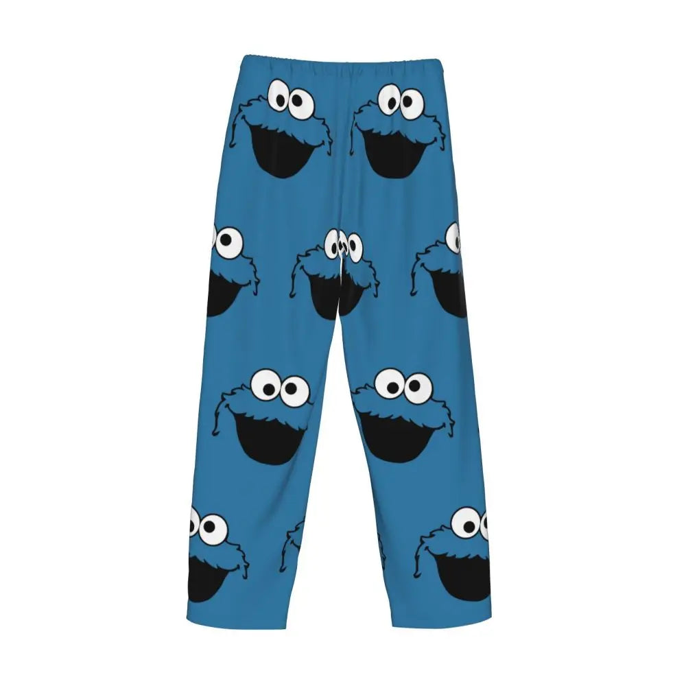 Custom Cookie Monster Pajama Pants Sleepwear for Men Elastic Waistband Sleep Lounge Bottoms with Pockets