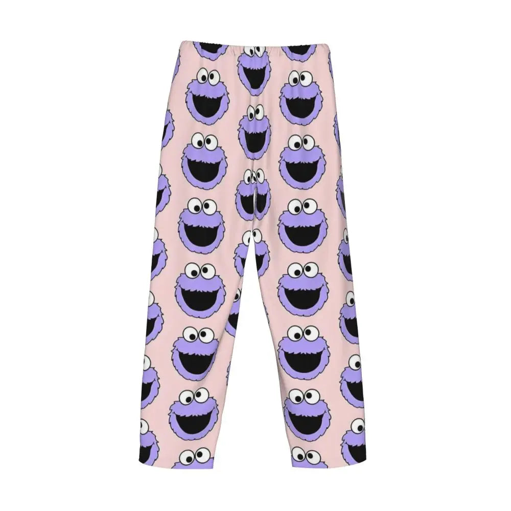 Custom Cookie Monster Pajama Pants Sleepwear for Men Elastic Waistband Sleep Lounge Bottoms with Pockets