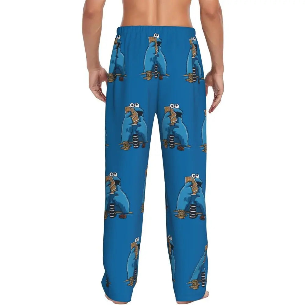 Custom Cookie Monster Pajama Pants Sleepwear for Men Elastic Waistband Sleep Lounge Bottoms with Pockets