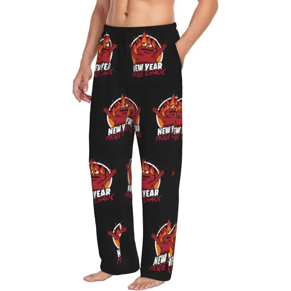 Custom Cookie Monster Pajama Pants Sleepwear for Men Elastic Waistband Sleep Lounge Bottoms with Pockets