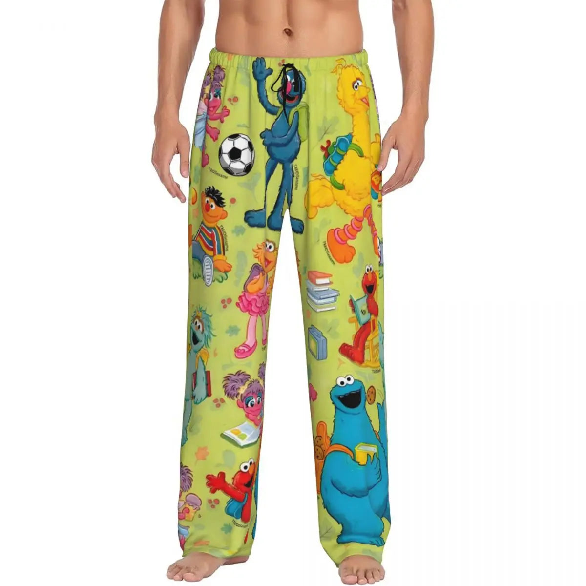 Custom Cookie Monster Pajama Pants Sleepwear for Men Elastic Waistband Sleep Lounge Bottoms with Pockets