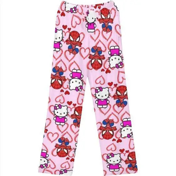 Hello Kitty Spider-Man Cotton Loose Ladies Pajama Pants Pyjama Trousers Women Men Cartoon Sleep Bottoms Lounge Wear Girl Sleep