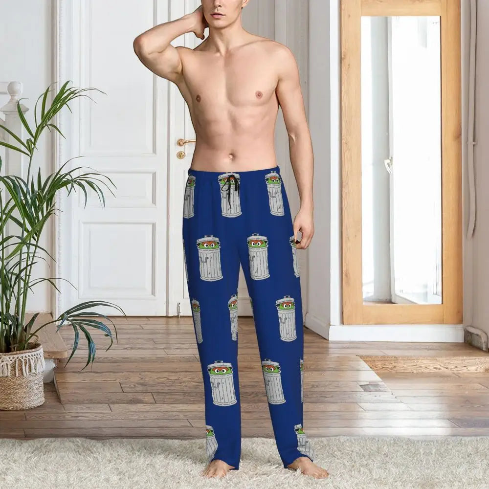 Custom Cookie Monster Pajama Pants Sleepwear for Men Elastic Waistband Sleep Lounge Bottoms with Pockets