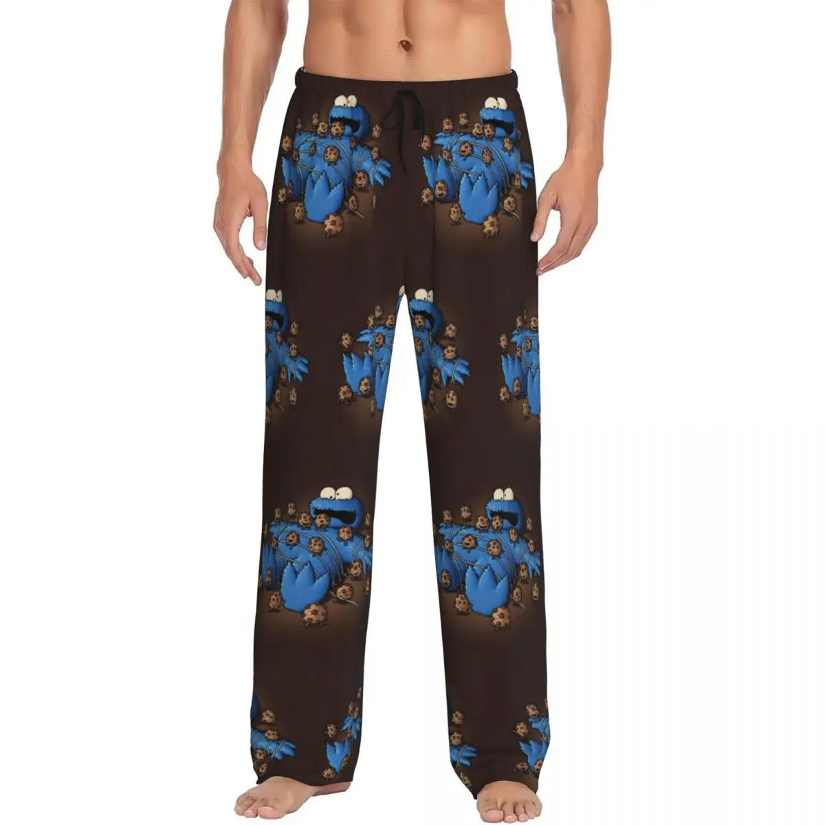 Custom Cookie Monster Pajama Pants Sleepwear for Men Elastic Waistband Sleep Lounge Bottoms with Pockets