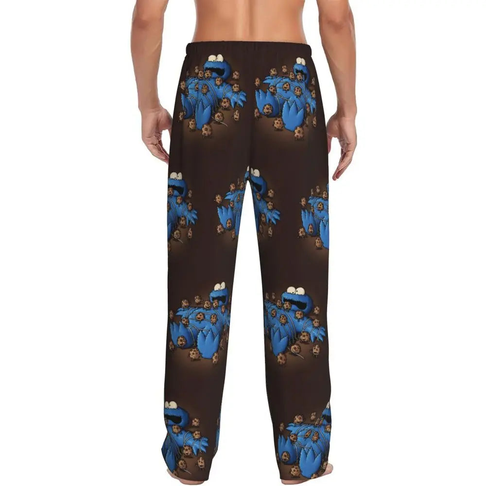 Custom Cookie Monster Pajama Pants Sleepwear for Men Elastic Waistband Sleep Lounge Bottoms with Pockets