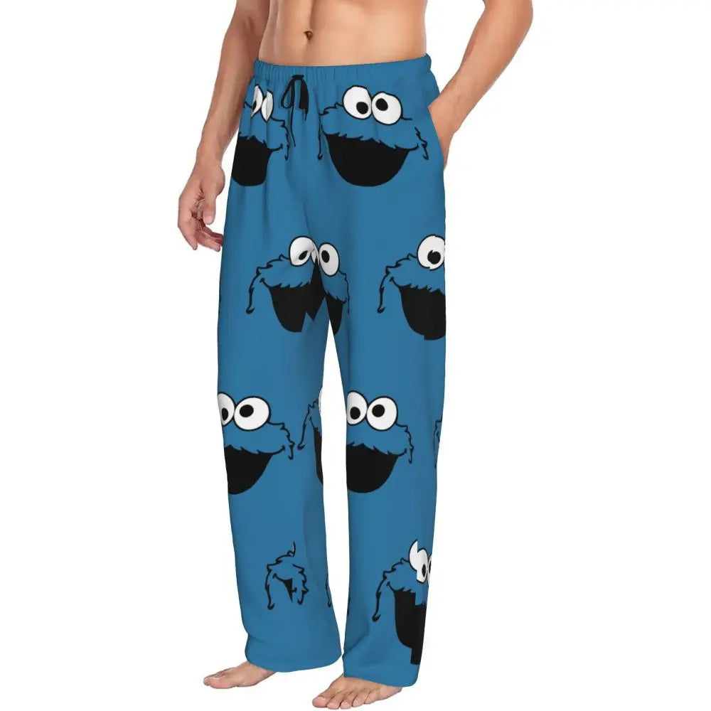 Custom Cookie Monster Pajama Pants Sleepwear for Men Elastic Waistband Sleep Lounge Bottoms with Pockets