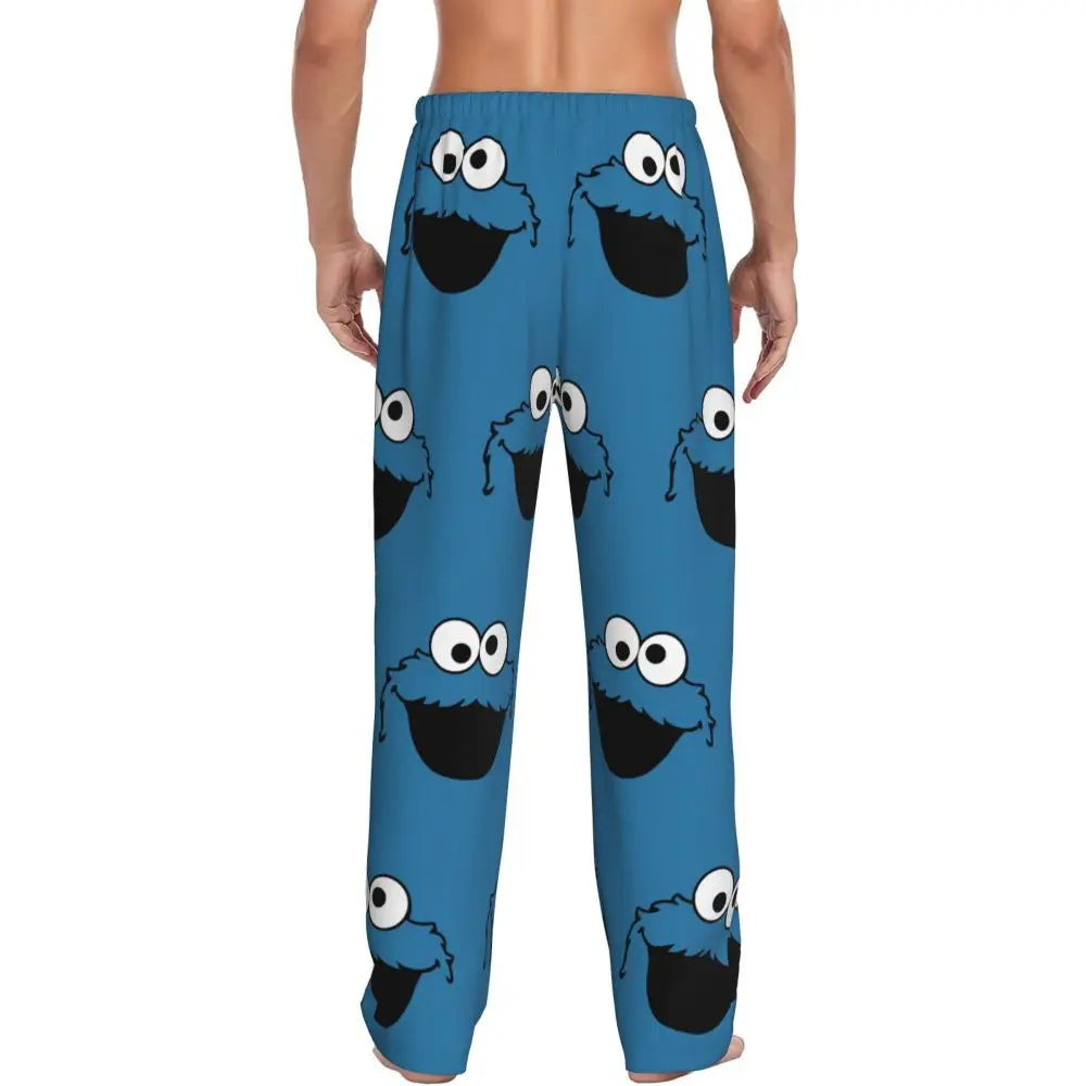 Custom Cookie Monster Pajama Pants Sleepwear for Men Elastic Waistband Sleep Lounge Bottoms with Pockets