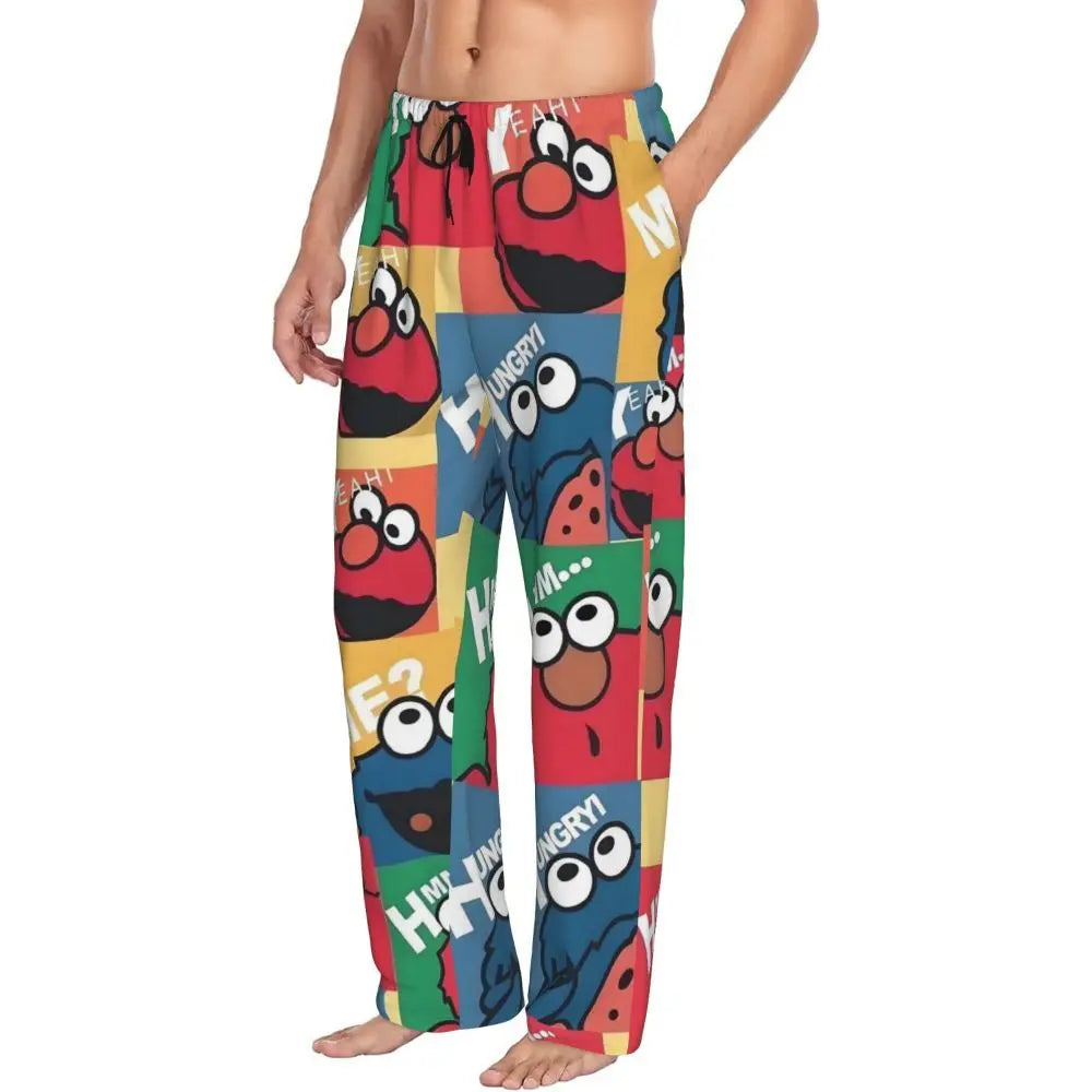 Custom Cookie Monster Pajama Pants Sleepwear for Men Elastic Waistband Sleep Lounge Bottoms with Pockets